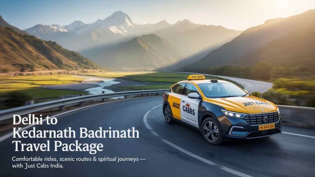 GO MGT cab on route from Delhi to Kedarnath and Badrinath through scenic Himalayan mountains.